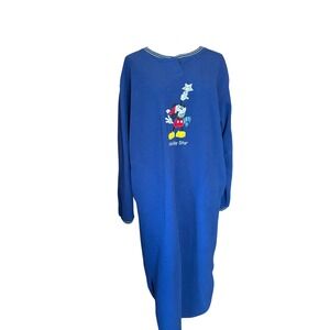 Disney VTG Mickey Mouse Holiday Star Fleece Nightgown Blue Long Sleeve Sz M Mumu